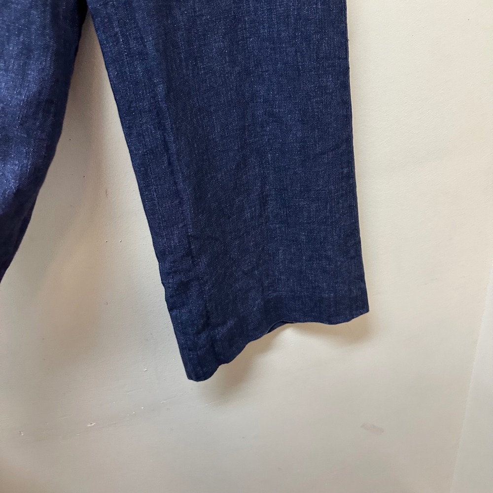 Theory Terena B Indigo Blue 100% Linen Wide Leg Cropped Pants Size 6 Made in USA - Picture 5 of 8